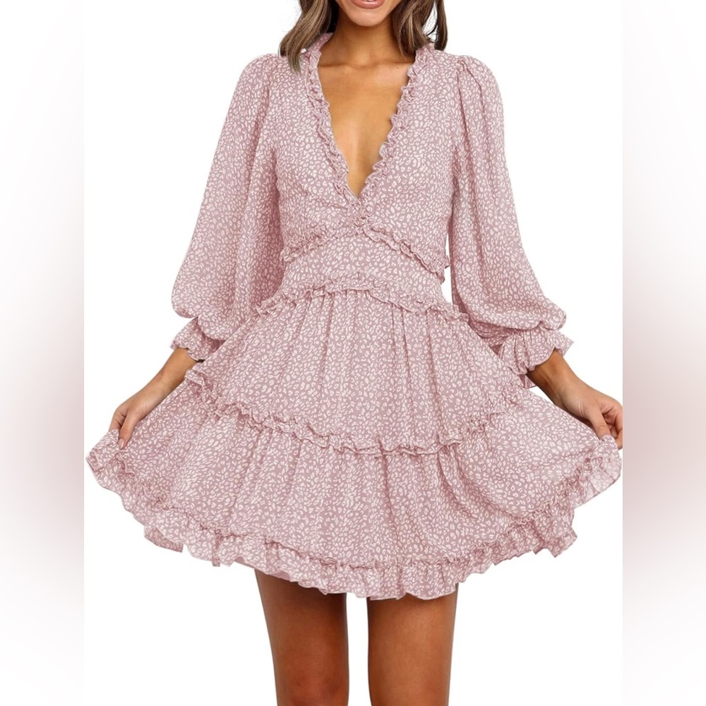 PINK BOHO RUFFLE DRESS - Picture 2 of 5